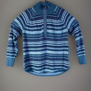 Eddie Bauer Womens Medium Sweater Fair Isle Blue  1/2 Zip Pullover